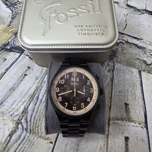 Fossil Mens Retro Watch CH2910 Decker Stainless Steel Works Needs Battery w Box